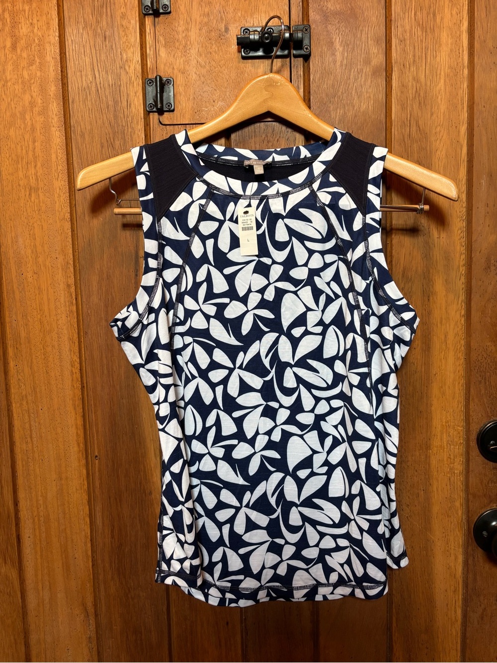 T by Talbots Sleeveless Navy & White Leaf-Print Tank Top